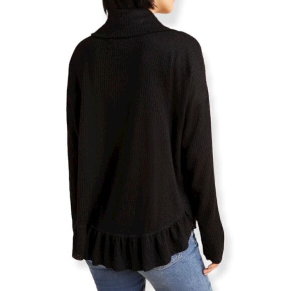 ANTHROPOLOGIE Mauve Black Peplum Ruffle Addie  Black Long Sleeve Sweater SZ XS - Picture 5 of 12